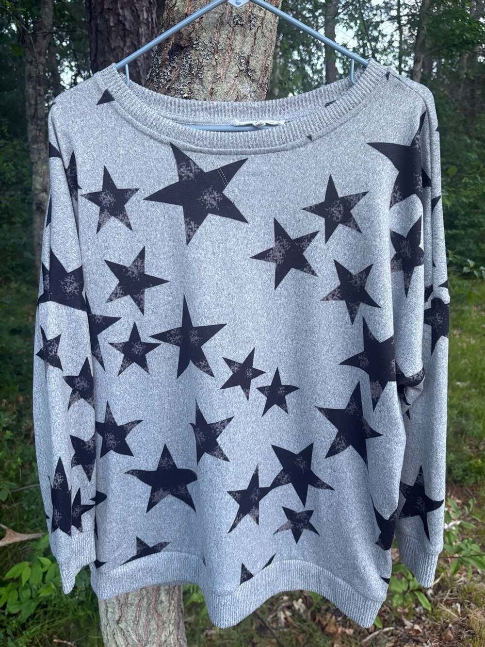 Workshop Republic Clothing Gray Marled Knit Long Sleeve Star Print Sweater